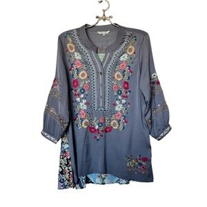 John Mark Embroidered Floral Blouse Size M